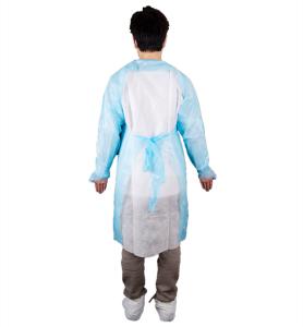 China Medical Disposable CPE Isolation CPE Gown With Apron Style Neck And Thumb Cuffs factory