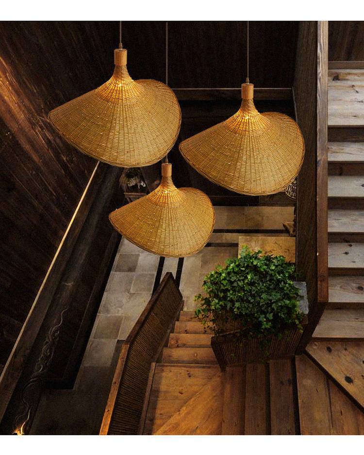Creative Rattan Pendant Light Big Straw Hat Style 3500K Warm White CCT
