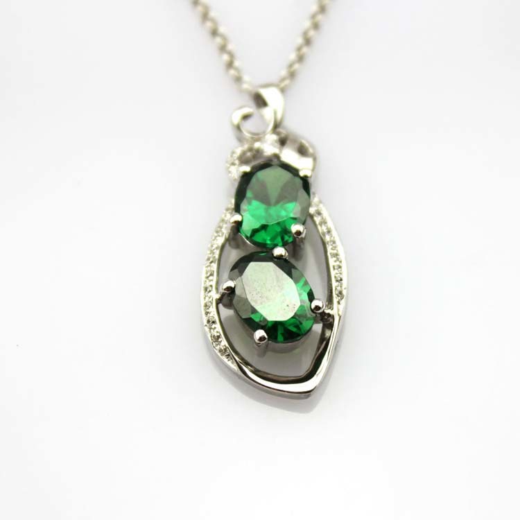 Sterling Silver Jewelry 6x8mm Green Cubic Zircon Pendant(PSJ0381)