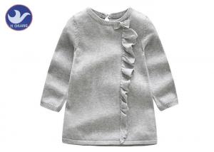 China Butterfly Knot Ruffle Edges Kids Sweater Dress , Little Girl Long Sleeve Dresses Button Closure factory