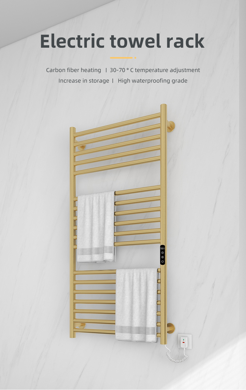 Gold Wall Mount HEATED Towel Warmer with Sleek Round Tube Design and Free Standing Option