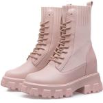 Breathable Chunky Rubber Soles Ladies Flat Boots moccasin style Lace Up