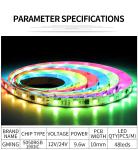 UCS1903-8 48leds/m 530nm 9.6W RGB SMD5050 LED Strip Light