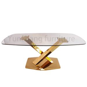 China Rectangular Design Glass Top Dining Table Clear Tempered SS201 Base Home Furniture factory