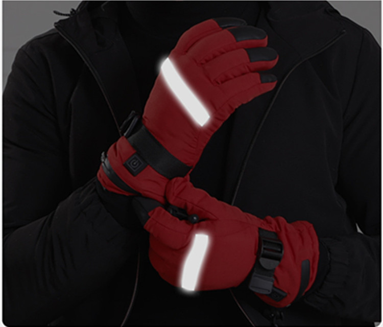 Five Finger Battery Warming Gloves One Button Leather Material