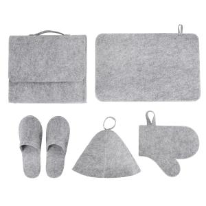 China 5 pcs Grey Wool Felt Sauna Hat Sets for Russian Banya Sauna With organizer bag factory