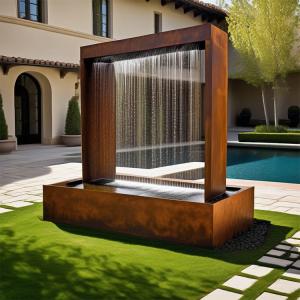 China Rusty Corten Steel Water Feature For Garden Decoration factory