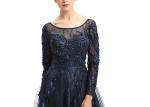 Fashion Dark Blue Tulle Fabric Ladies Evening Dresses / Formal Party Gowns
