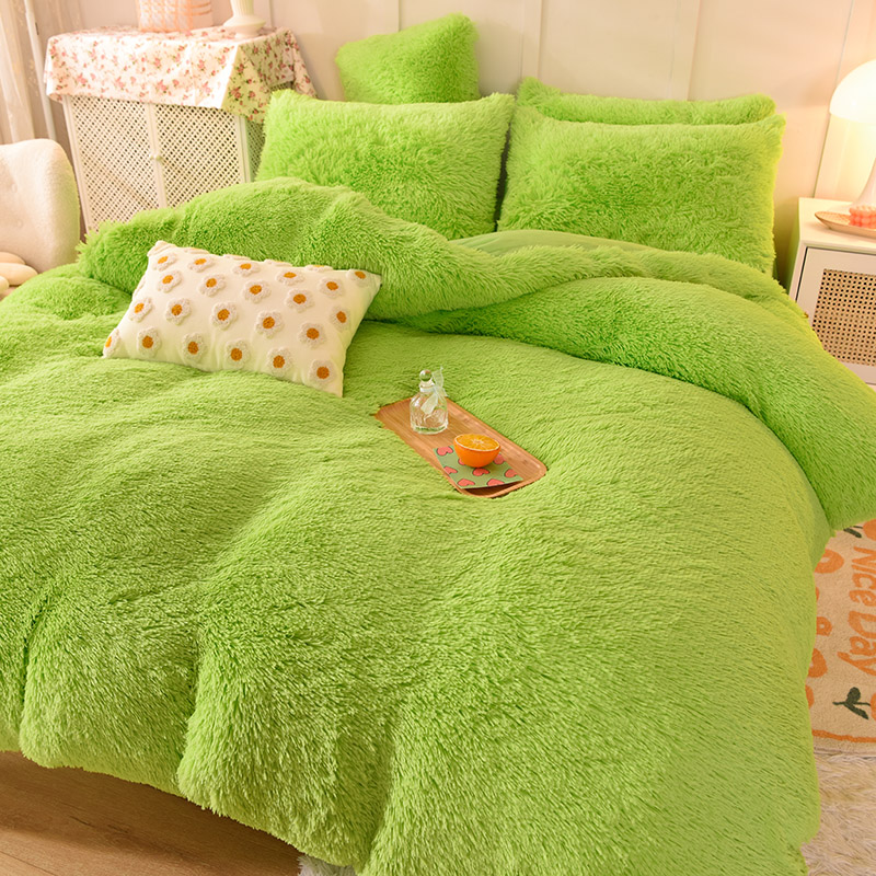 All-groups Rainbow Color Fur Velvet Fluffy Plush Soft Bedding Sheet Set for Kids Girl