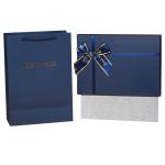 Custom Luxury Rectangular Blue Paper Box With Bowknot , Coated Paper Gift