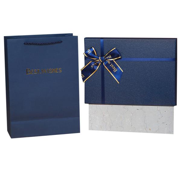 Custom Luxury Rectangular Blue Paper Box With Bowknot , Coated Paper Gift