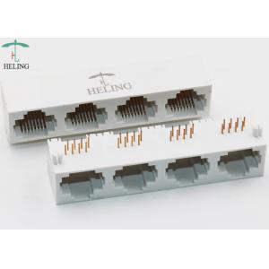 China White Color RJ45 Modular Jack 1 x 4 Ports  Right Angle Tab Up  THT Mounting on sale China White Color RJ45 Modular Jack 1 x 4 Ports  Right Angle Tab Up  THT Mounting on sale