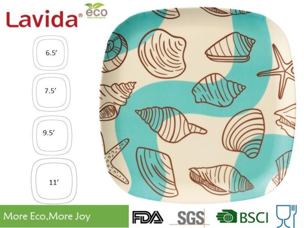Fresh Ocean sea shell Printed Bamboo Fibre Square Side Plate Plant Fibre Square