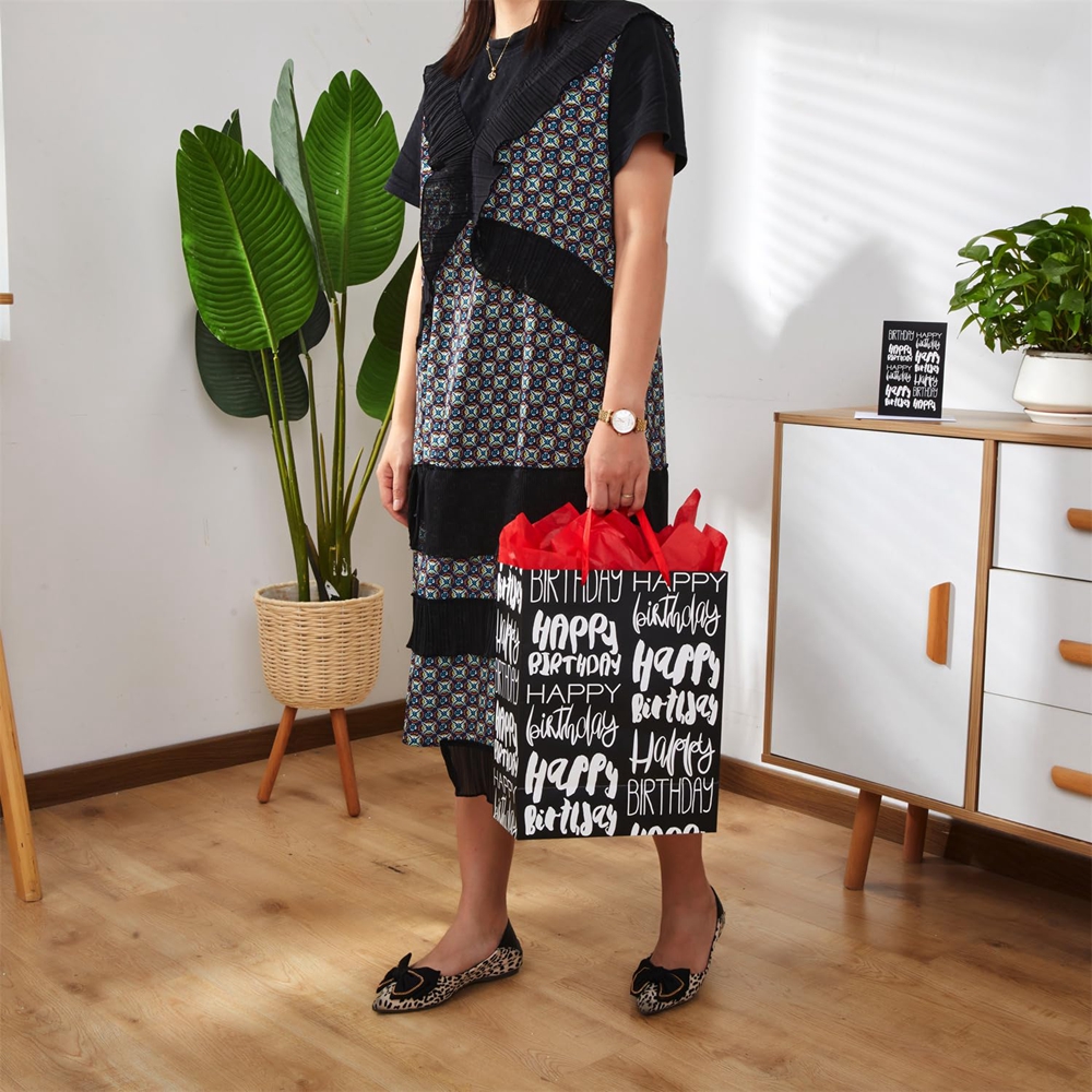 Custom Color Accepted Paper Shopping Bag With Ribbon Handle For Luxury Birthday Gift