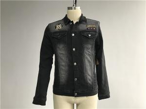 China Black Washed Badge Mens Denim Jacket And Jeans Button Through Trucker Jacket TW76375 factory