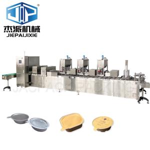 China 60Trays/min Capacity Tray Filling Machine for Creamy Cat Chicken Meat Pet Cream factory