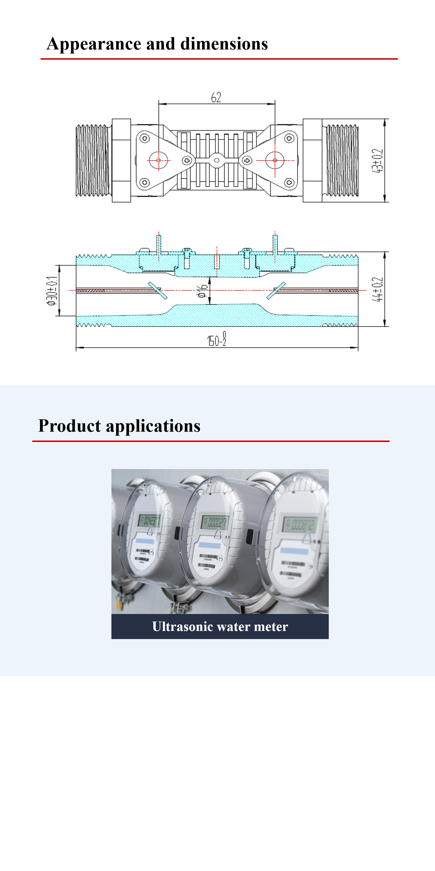 DN25 Transducer Flow Meter 1MHZ Ultrasonic Liquid Flow Transducer With Pipe