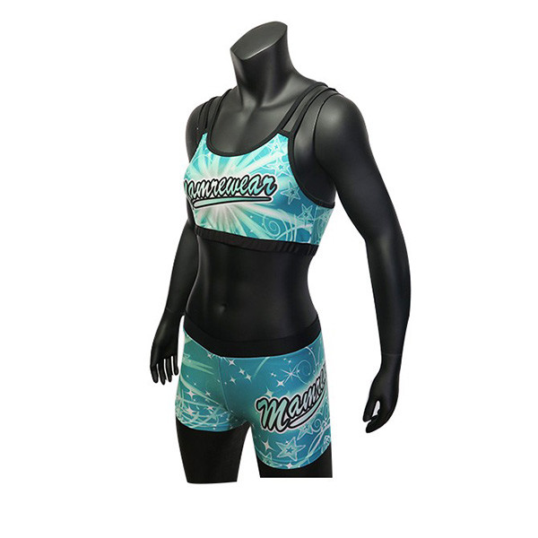 Lycra Fabrci Cheerleading Training Clothes , Green / Blue Youth Cheerleading Outfits