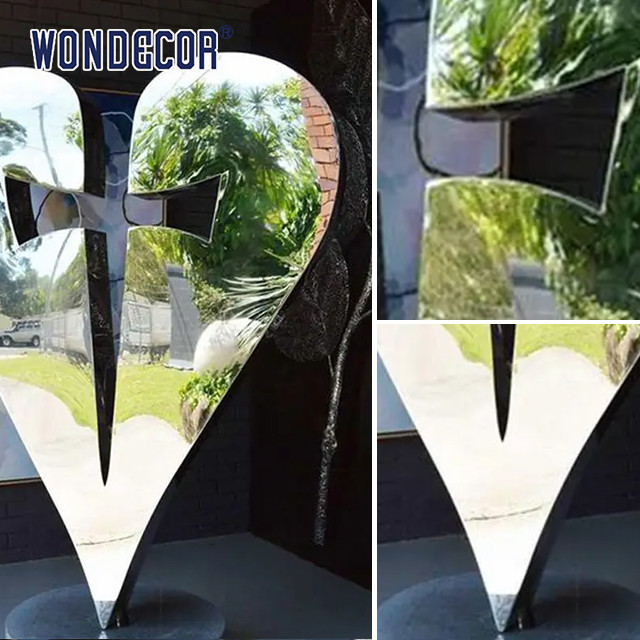 170cm Large Outdoor Garden Forged Metal Abstract Heart Shaped Stainless Steel Sculpture