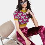 Short Sleeve Crop Top Knit Sweater Jacquard Woolen Sweaters For Ladies
