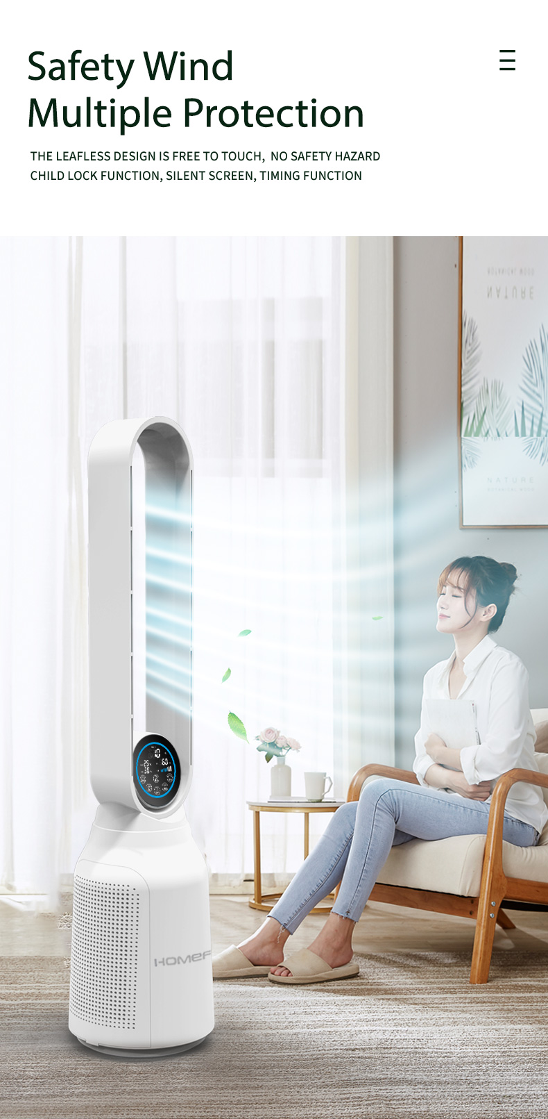 Homefish OEM 2 In 1 Air Purifier Bladeless Fan 27*111cm