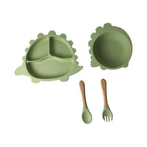 China Dinosaur Shape Silicone Eating Utensils Set Dishes Customized For Baby Feeding factory