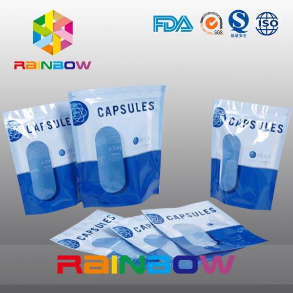 Custom Vertival And Resealable Aluminium Foil Packaging Bag With Clear Window For Capsules
