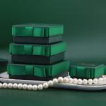 Luxury Green Color Rigid Cardboard Gold Logo Set Jewelry Gift Box With Ribbon