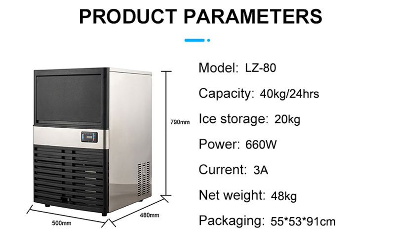 Supermarket Used Cube Ice Making Machine 40kg 24Hours LZ-80 with 660W Refrigerant R404a