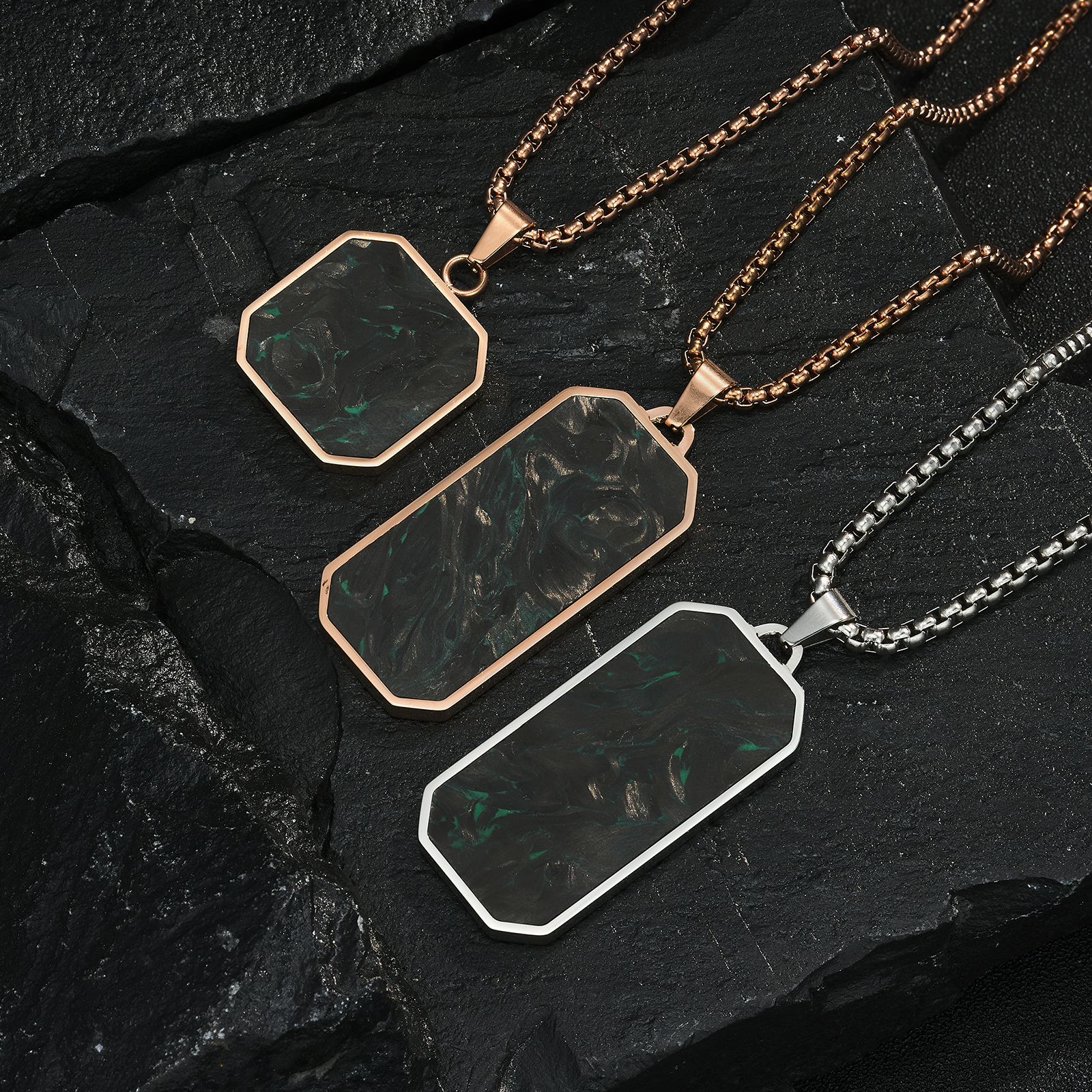Forged Carbon Fiber Square Bar Necklace Pendant Waterproof Hypoallergenic Geometric Jewelry