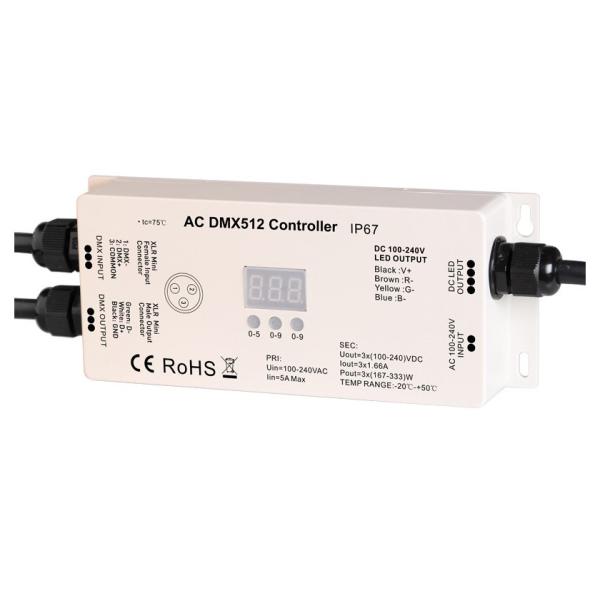 China High Voltage IP67 Waterproof RGB 3 CH DMX512 LED Strip Controller 100 - 240V Input & Output factory