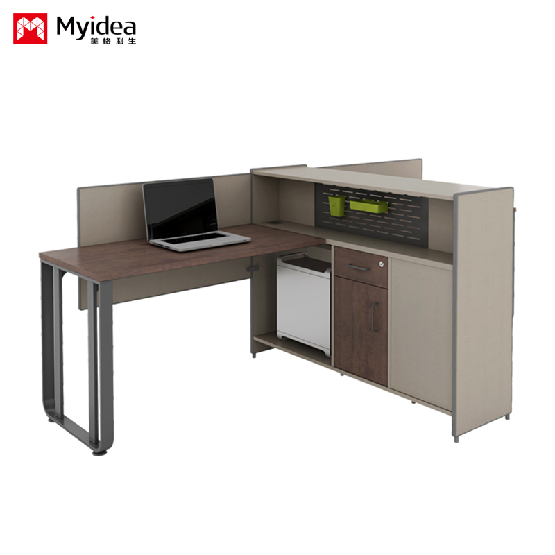 Single Employee Desk with Cabinet Storage, industrial Style Office Desk, Simple