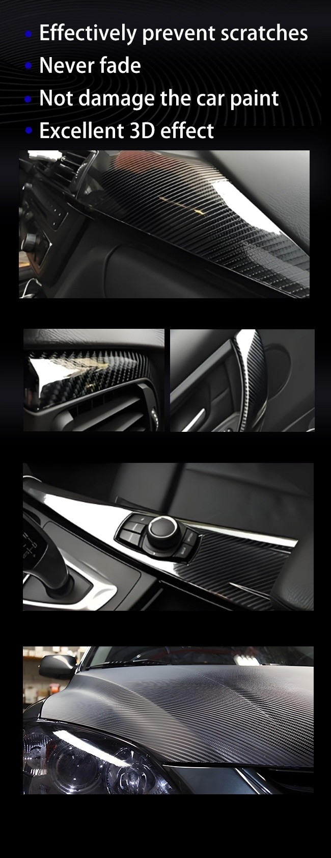 Removable Carbon Fiber Car Vinyl Wrap For Car Protect