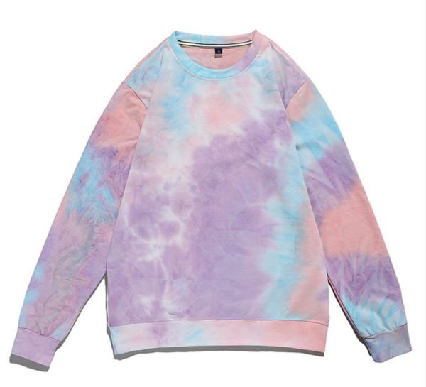Print Casual Blank Oversized Sweatshirts Women Cute Pink Blank Tie Dye Crew Neck