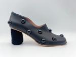 Soft Nappa Leather Women Pumps Shoes Black Low Heel Dress Shoes With Mushroom