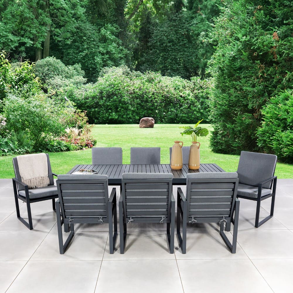 Metal Dining Armchair and Dining Table Set for 8 Seating in Villa Outdoor Dining