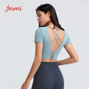 China Women Lulu Cropped Yoga Padded T Shirt Breathable Cross Back Gym Energy Top factory