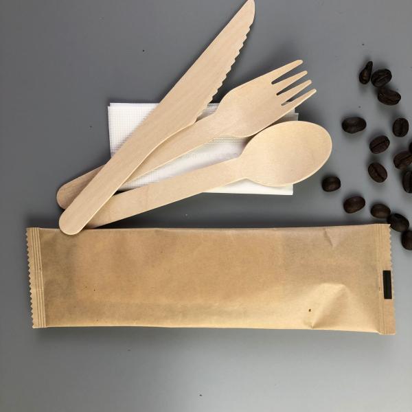 China Supplier Paper Wrapped Cutlery Kit Wooden Spoon Set Wood Fork Knife And