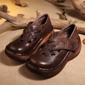 China S313 Handmade Original Women'S Shoes, Leather Ethnic Style Single Shoes, Round Toe, Sponge Cake Bottom, Round Toe Hot Sa factory