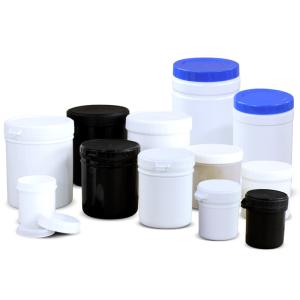 China Material White and Black HDPE Plastic Storage Jar Wide Mouth Bottles with Inner Cover factory