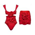 Womens Nylon Bikini Trio Set In Red/Blue/Green For Beach Wear
