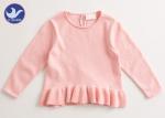 Frill Welt Girls Pink Sweater , Girls Crew Neck Sweater Back Neck Button Closure