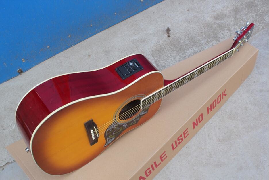 2018 New Chibson H-Bird acoustic guitar cherry red GB electric acoustic guitar Free Shipping Chinese Acoustic guitar