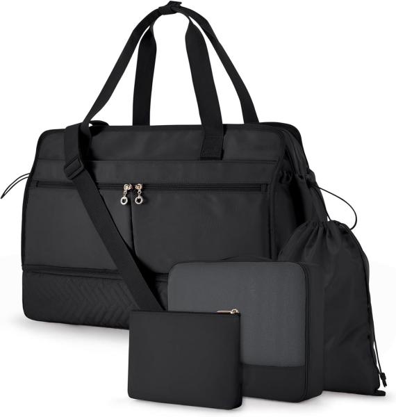 Large Black 40L Carry On Weekend Overnight Bag Sports Gym Yoga Custom With Shoe