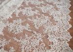 Retro Embroidery Ivory Bridal Lace Fabric / Stretch Tulle Fabric For Wedding