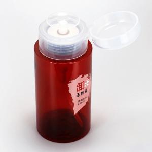 China 100ml 150ml 200ml Empty Plastic Salon Nail Polish Remover Pump Dispenser Bottle Push Down on sale