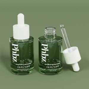 China OEM 30ML 1oz Luxury Glass Dropper Bottles Green Serum Bottle on sale