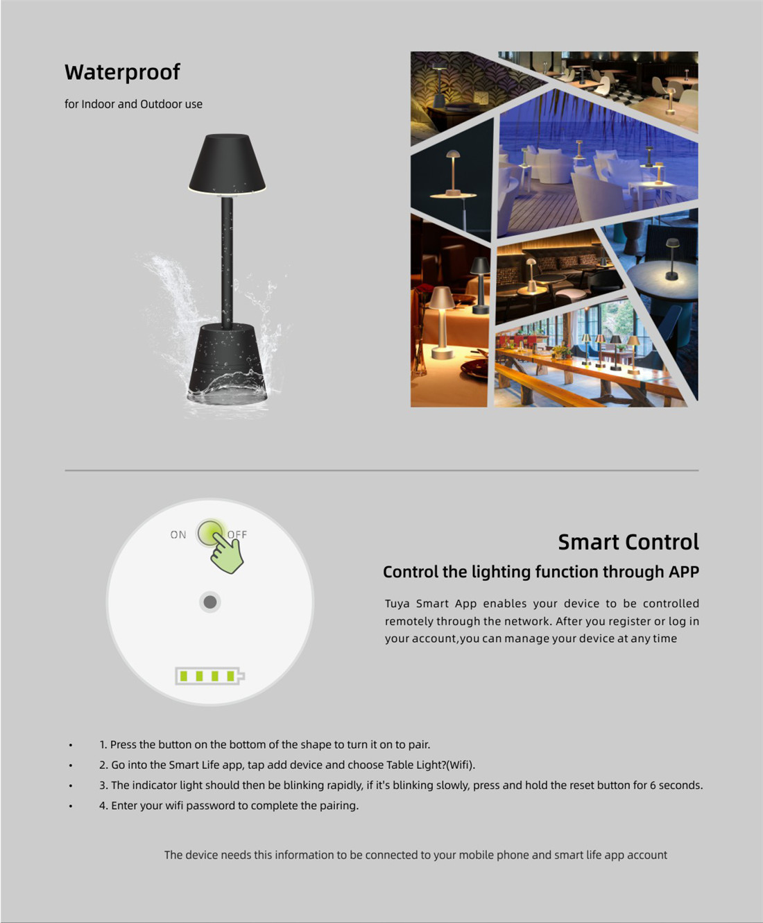 Megapower Phone Control Table Lamp Portable Color Changing RGB & Dimmable Warm White Night Light for Bedrooms
