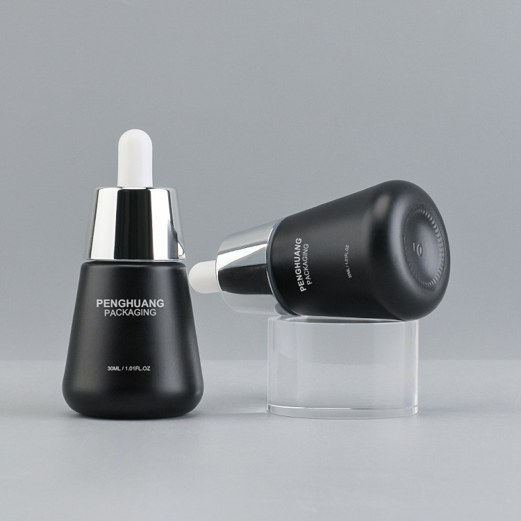 China Frosted Black Glass Oil Serum Dropper Bottles Logo Customized 30ml factory