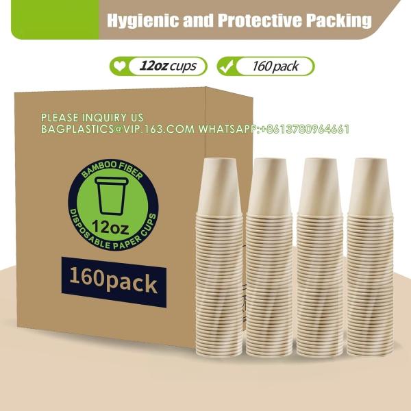 Bamboo fiber paper cups 12 OZ For Hot Beverages-Disposable Coffee Cups
